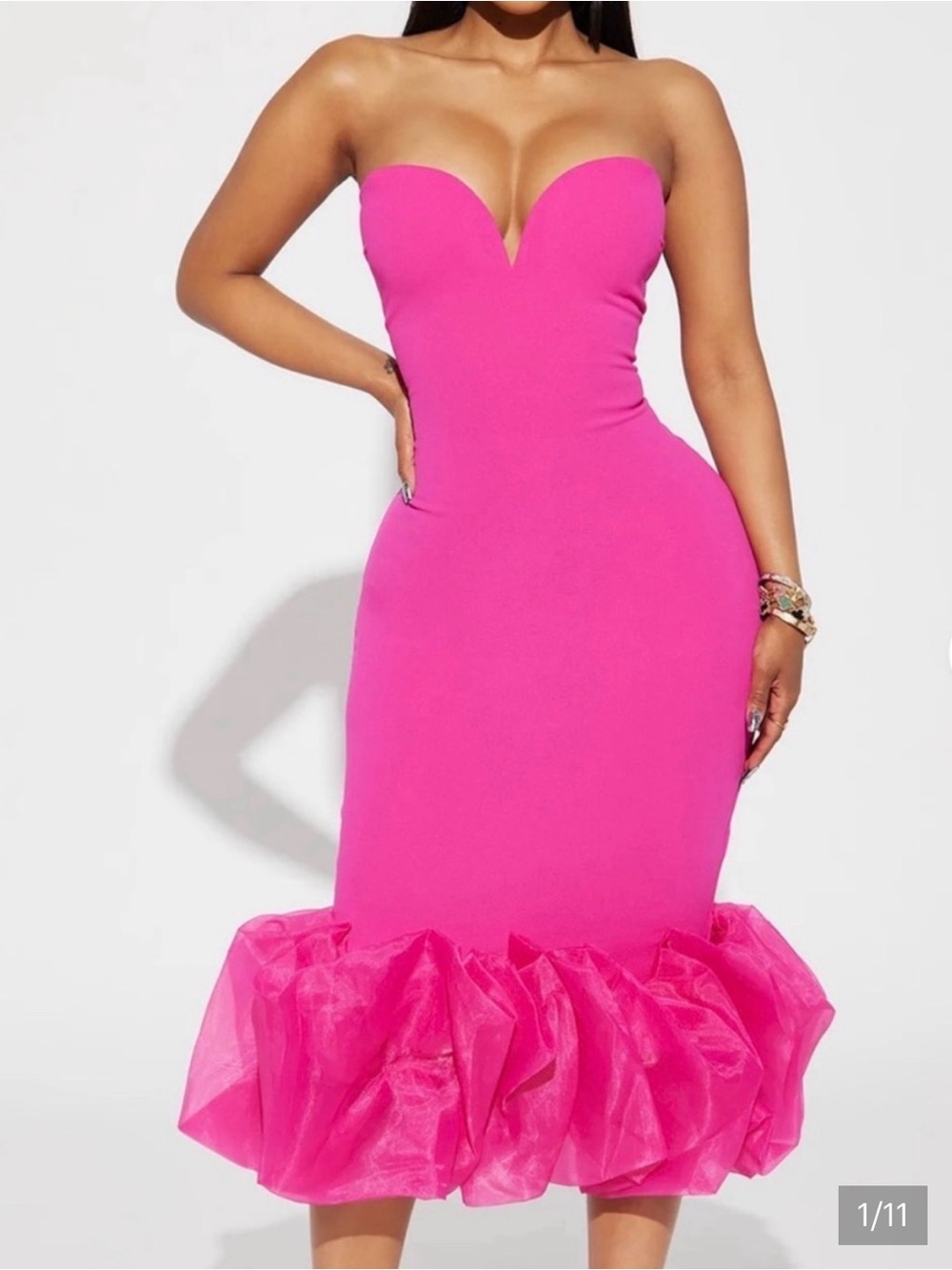 Fashion Nova Pink Ruffled Bodycon Dress
